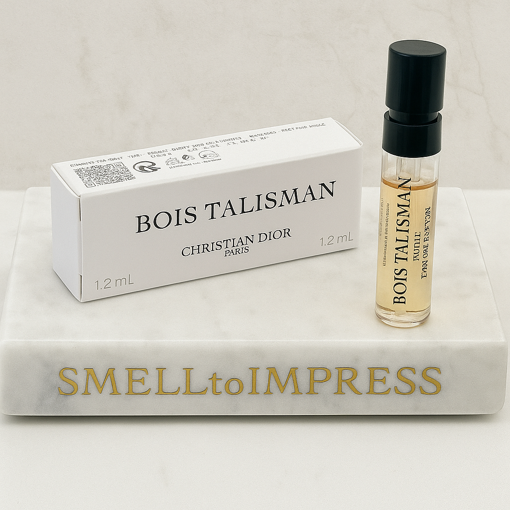 Christian Dior – Bois Talisman official perfume and fragrance samples on a marble smelltoimpress stand