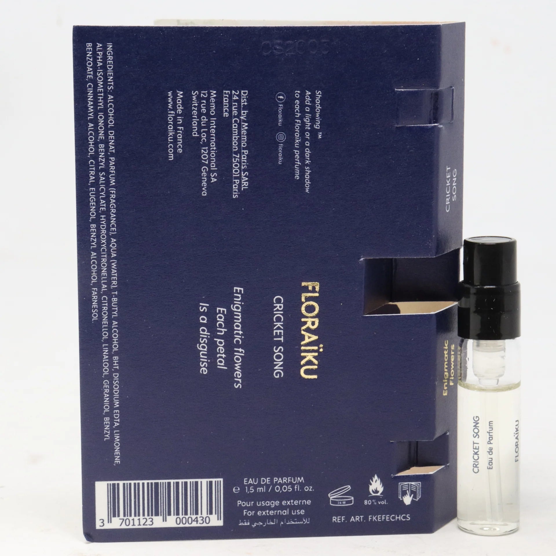 Muestra de perfume oficial de la fragancia Floraiku Cricket Song 1,5 ml 0,05 fl. onz. Muestra de perfume oficial de la fragancia Floraiku Cricket Song 1,5 ml 0,05 fl. onz.