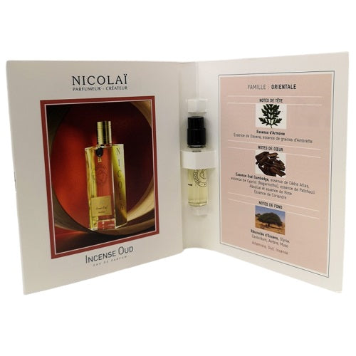 Muestras oficiales del perfume de la fragancia Nicolai Incense Oud 1,8 ml 0,07 oz.