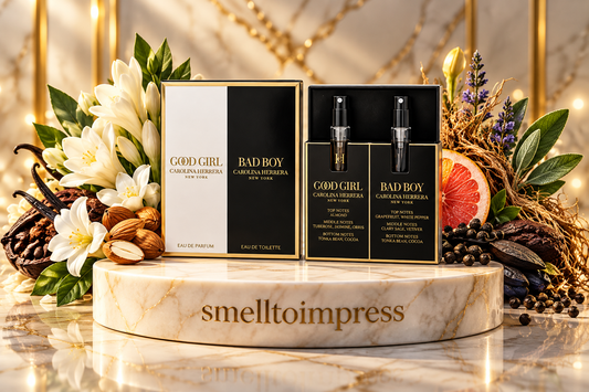 imagen del set de muestras de perfume Carolina Herrera Good Girl 1,5 ml + Bad Boy 1,5 ml