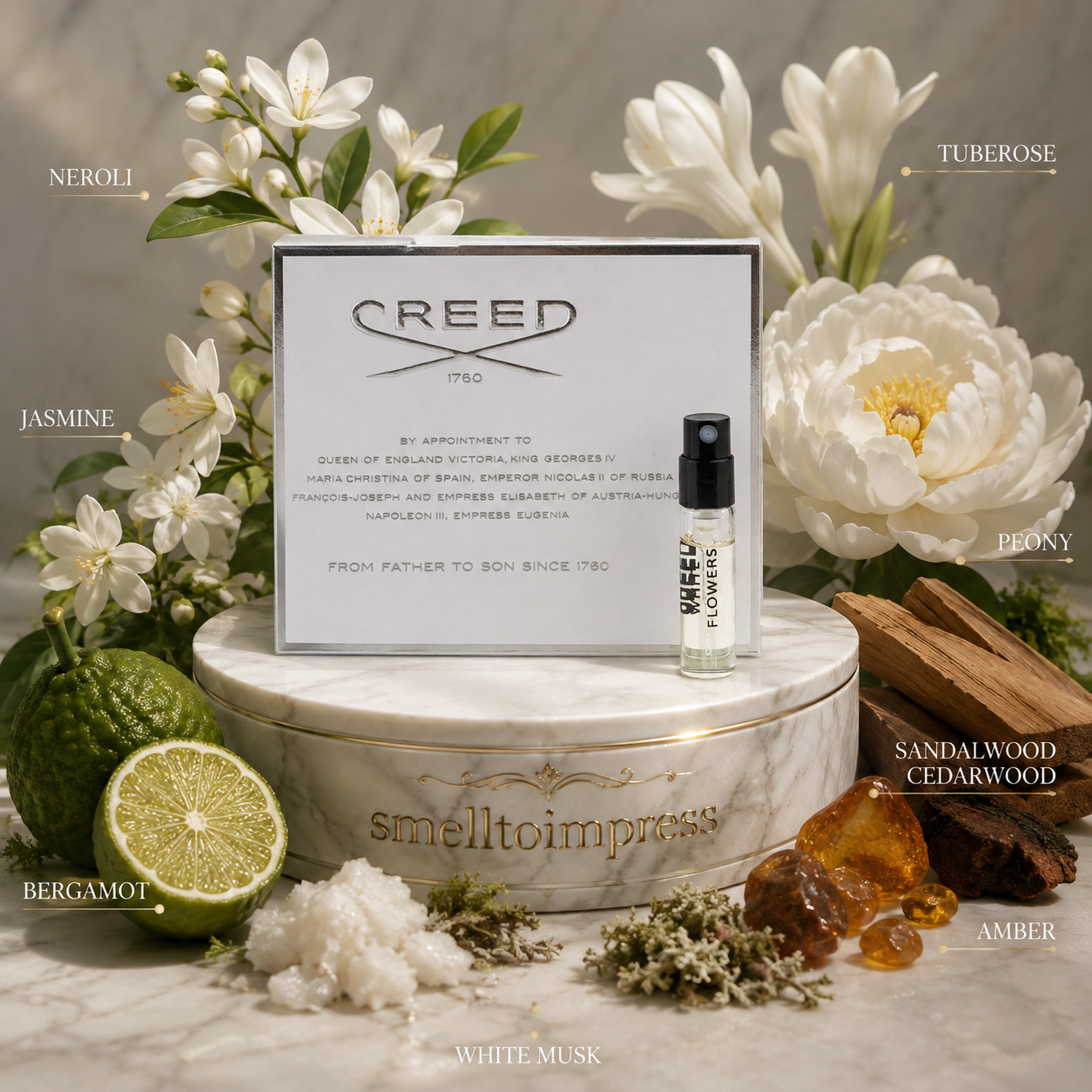 Creed White Flowers muestra oficial de perfume 2 ml 0,06 fl. oz.