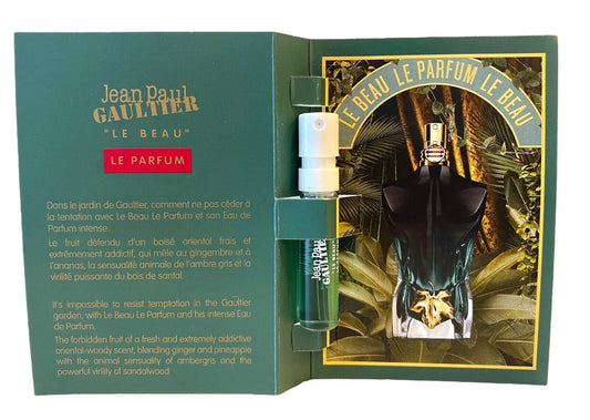 Muestra oficial del perfume Jean Paul Gaultier Le Beau Le Parfum Intense, probador de fragancias Jean Paul Gaultier Le Beau Le Parfum Intense