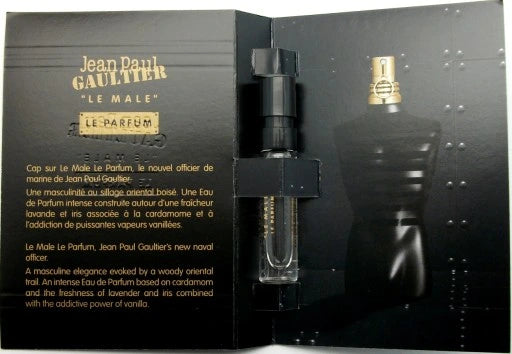 Muestra oficial del perfume Jean Paul Gaultier Le Male Le Parfum Intense, muestra del probador de fragancia Jean Paul Gaultier Le Male Le Parfum Intense
