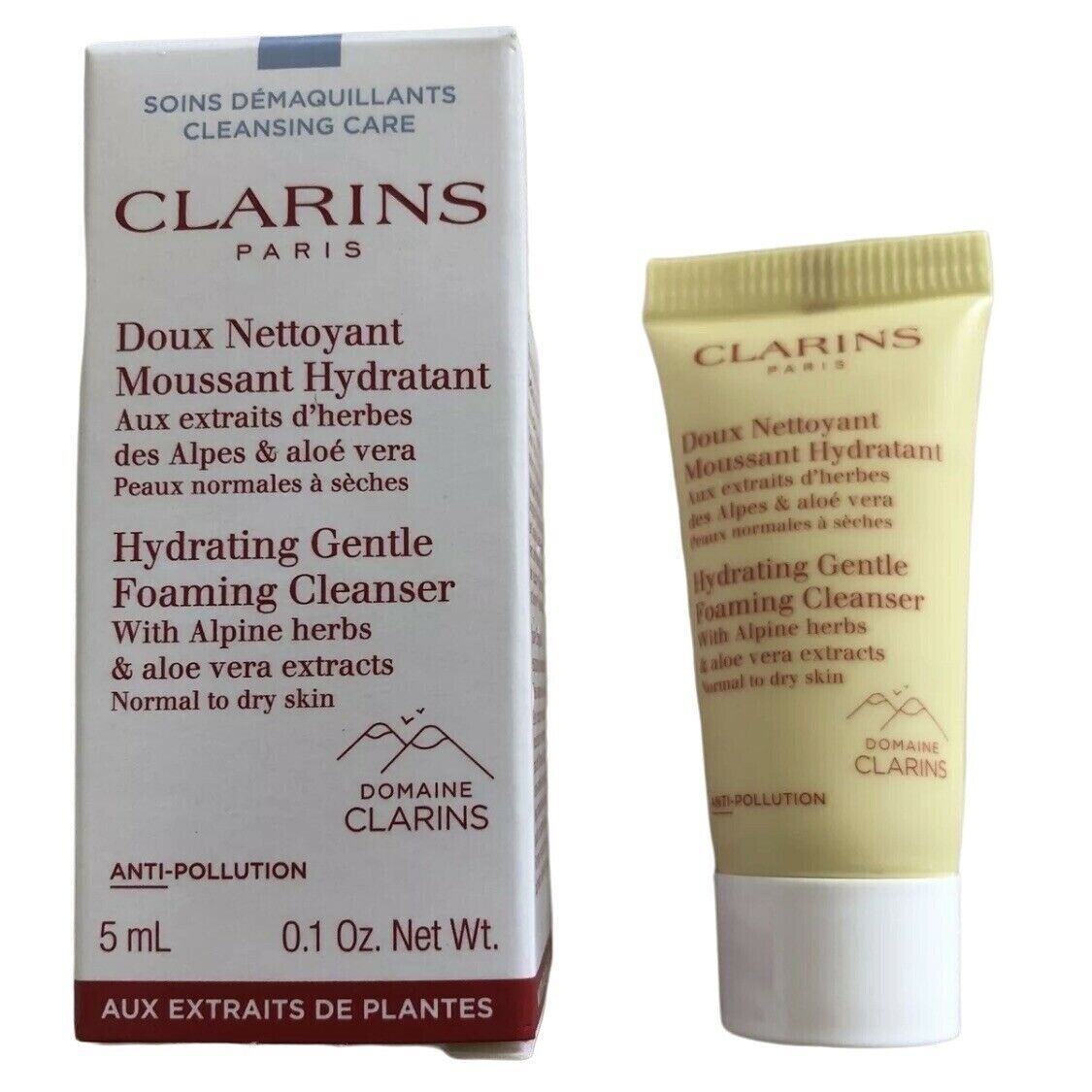 Mini muestra de cuidado de la piel Clarins Hydrating Gentle Foaming Cleanser (5 ml, 0.1 oz). Piel normal a seca.